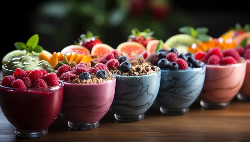 Himbeerfrüchte Schüssel Jogurt Parfait gesunden essen Gourmet Bio-Snack aus ai erzeugt lizenzfreie abbildung