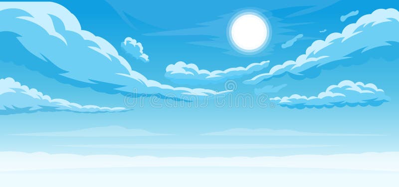 Himmelbakgrund med sol- och vitbotten stock illustrationer