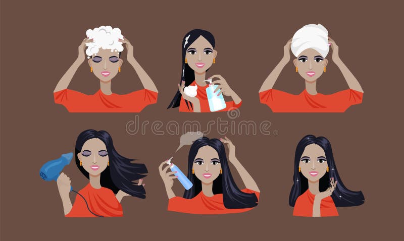 Hair care with various means of care stock illustration Hair care with various means of care stock illustration
