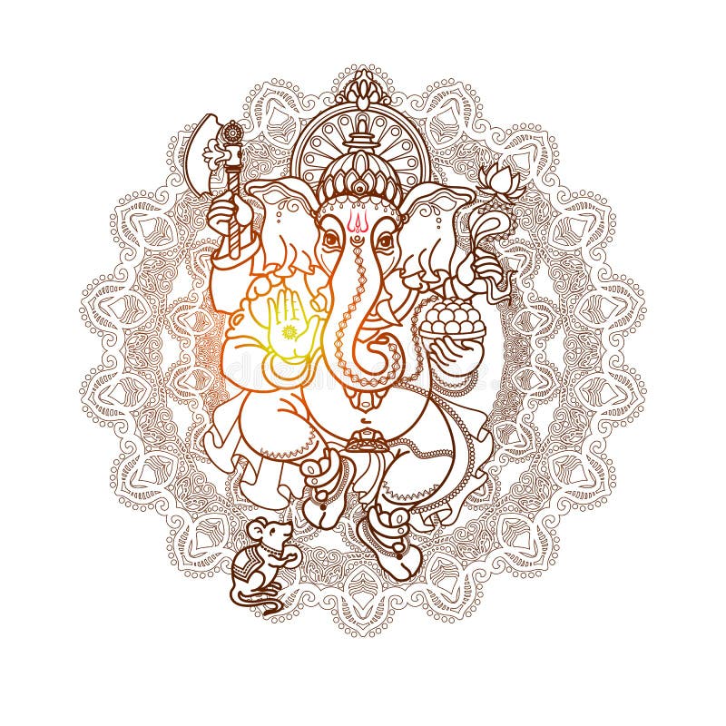 Hindu God Ganesha. Hand drawn tribal style. Vector.