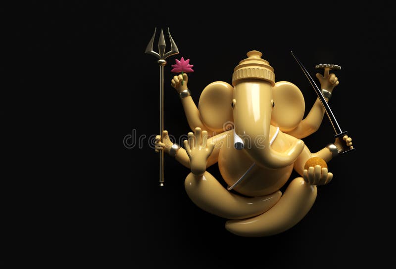 Hindu God Ganesha Statue- Hindu Religion Festival Concept Elephant. 3D Render illustration