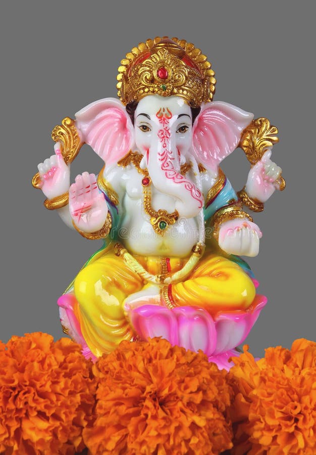 Hindu God Ganesha with Marigold Flower Stock Image Image of icon