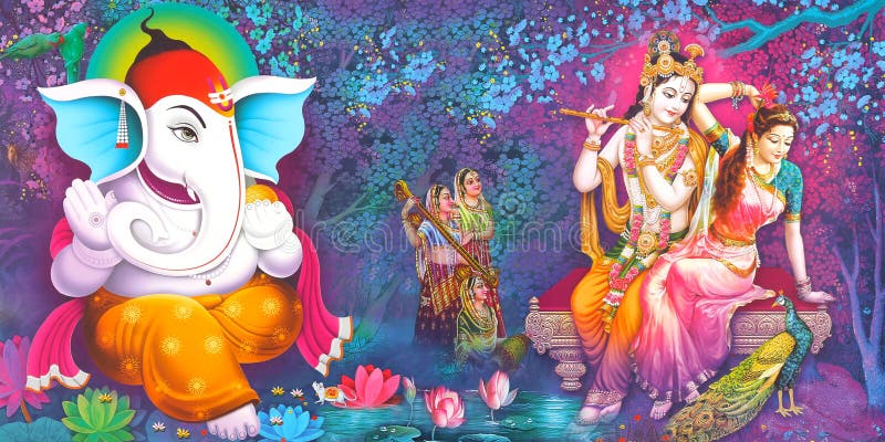 Lord Radha Krishna Beautiful Wallpaper Stock Image - Image of tile ...