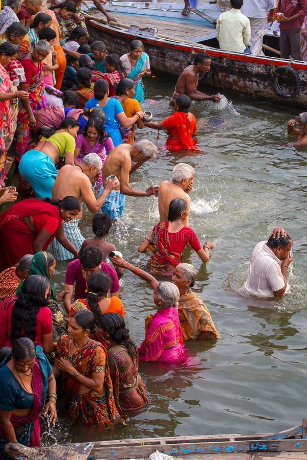Hindu Pilgrims Take Holy Bath In The River Ganges Editorial Image