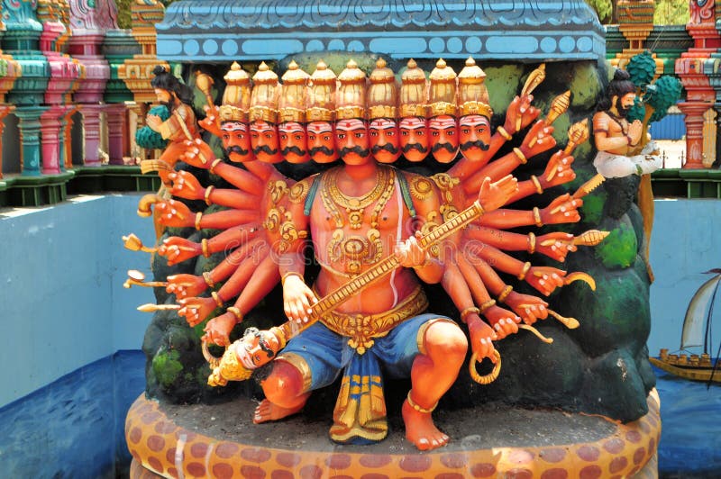 Hindu shrine for 10 headed god Ravana on Nainativu island at Hindu temple Sri Naga Pooshani Amman Kovil, Sri Lanka. Hindu shrine for 10 headed god Ravana on Nainativu island at Hindu temple Sri Naga Pooshani Amman Kovil, Sri Lanka