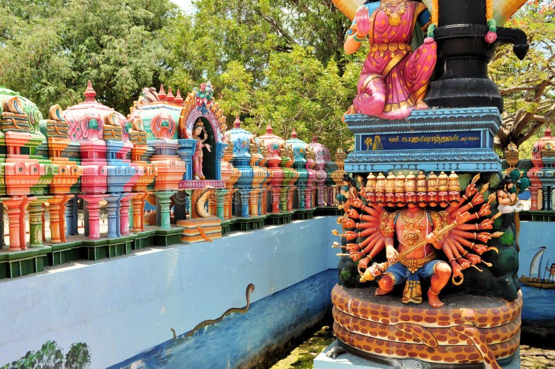 Hindu shrine for 10 headed god Ravana on Nainativu island at Hindu temple Sri Naga Pooshani Amman Kovil, Sri Lanka. Hindu shrine for 10 headed god Ravana on Nainativu island at Hindu temple Sri Naga Pooshani Amman Kovil, Sri Lanka