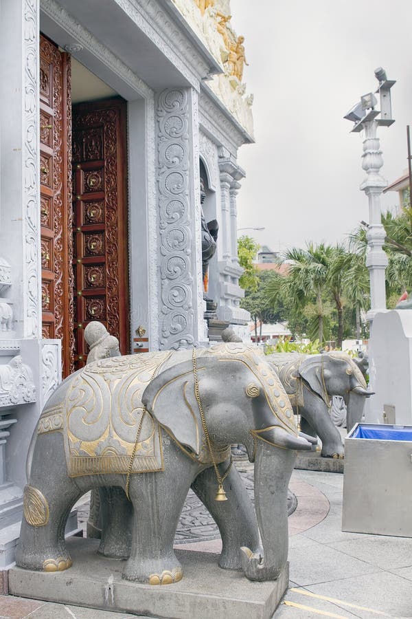 Hindu Temple Entrance Elephant Stone Statues
