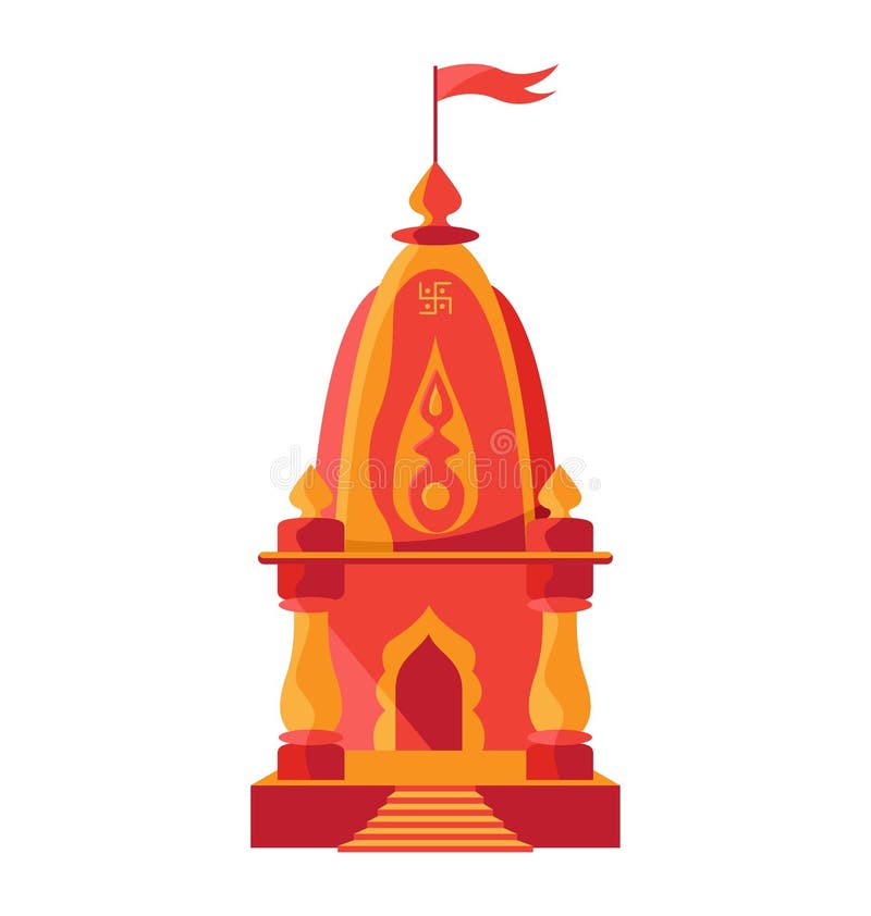 Hinduisk tempel med flaggan och swastik