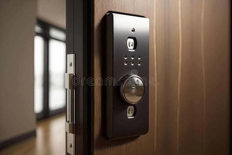 Hinged door with biometric lock, allowing for quick and secure entry royalty free illustration
