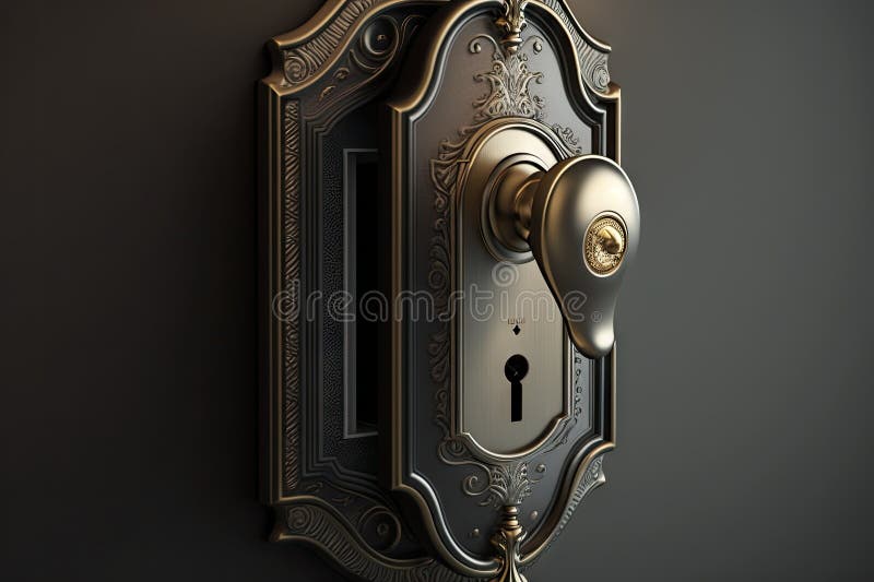 Hinged door lock in a closed position, with a keyhole visible vector illustration