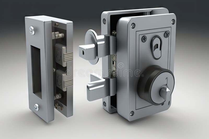Hinged door lock with combination, for added security stock illustration