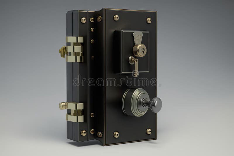 Hinged door lock with deadbolt and key, for extra security stock illustration