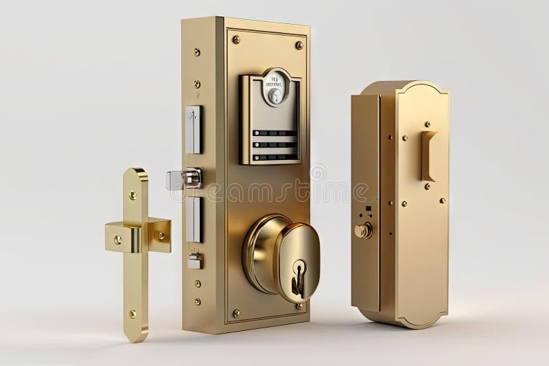 Hinged door lock with deadbolt and key, for extra security vector illustration