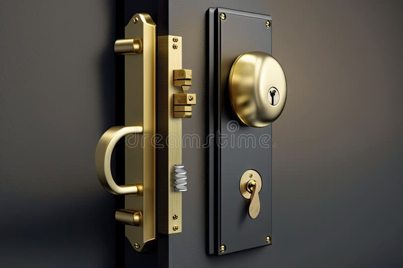 Hinged door lock with deadbolt and key, for extra security stock illustration