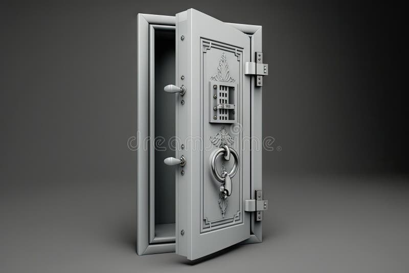 Hinged door with lock, handle, and keyhole on the interior side royalty free illustration