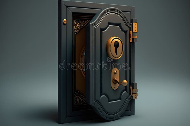 Hinged door with lock, handle, and keyhole on the interior side vector illustration
