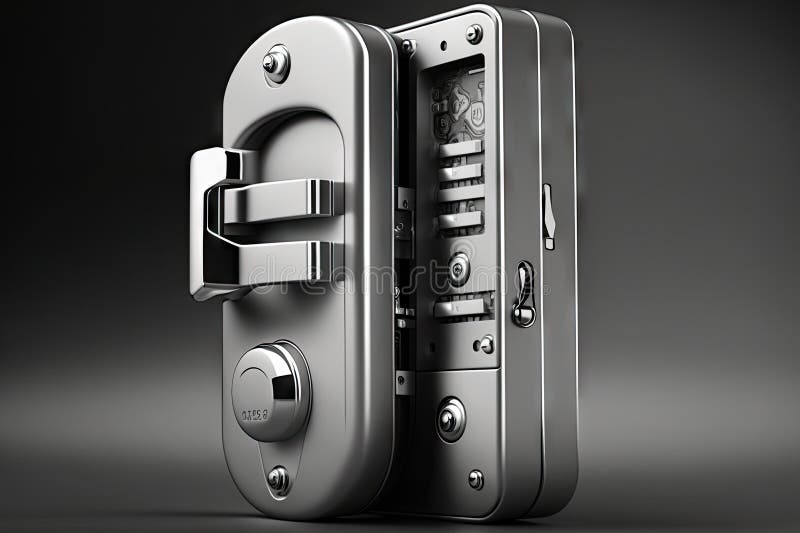 Hinged door lock with key and combination or biometric security options royalty free illustration