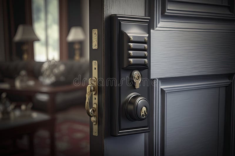 Hinged door lock with keyed deadbolt for extra security royalty free illustration