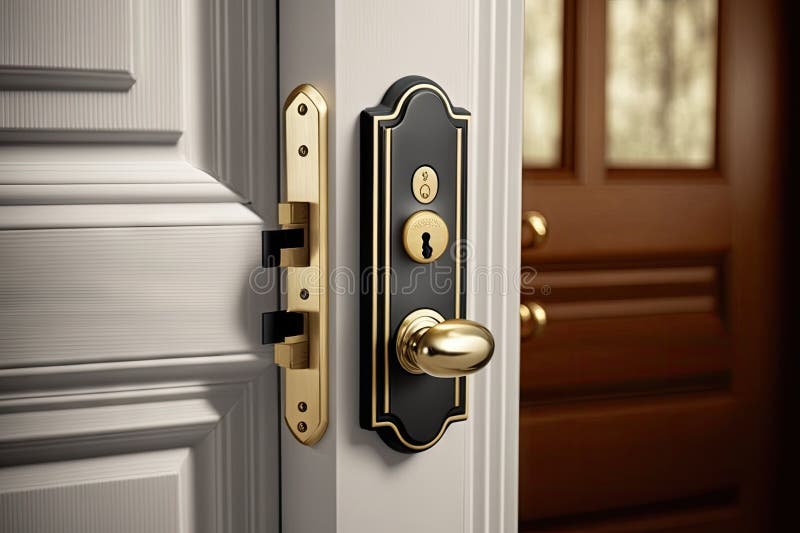 Hinged door lock with keyed deadbolt for extra security vector illustration