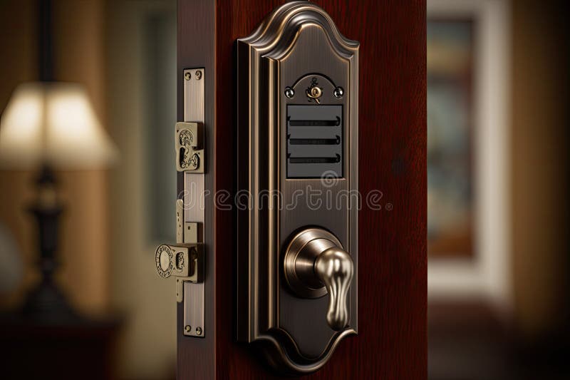 Hinged door lock with keyed deadbolt for extra security royalty free illustration