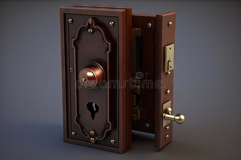 Hinged door lock with keyhole, for classic and secure look stock illustration