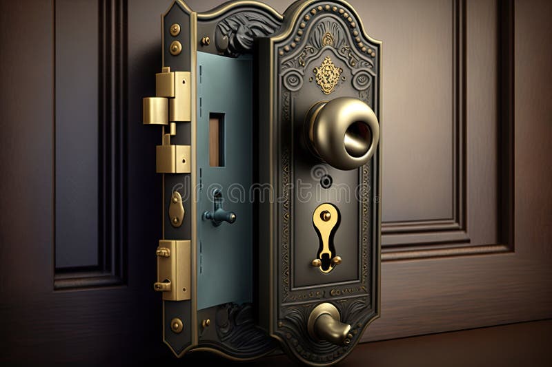 Hinged door lock with keyhole, providing convenient and secure access royalty free illustration