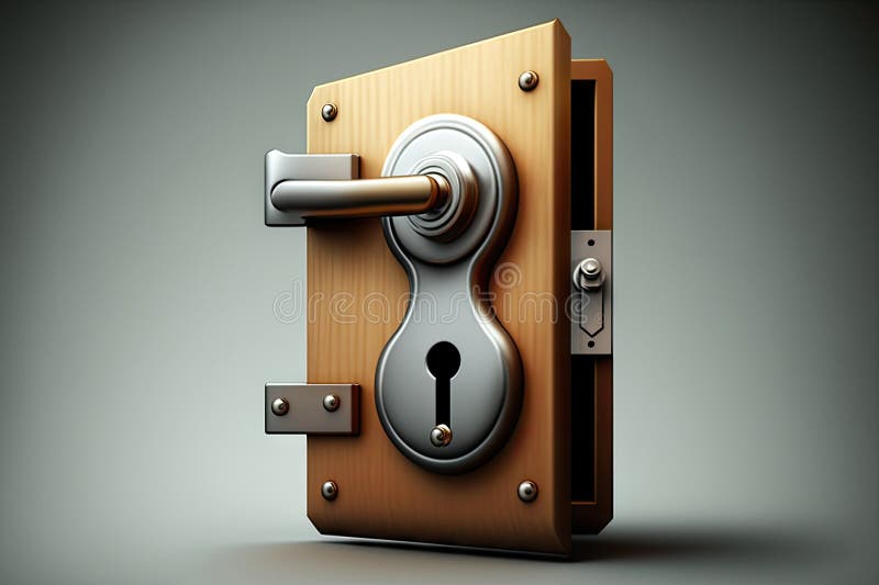 Hinged Door Lock with Keyhole and a Single Key, Symbol of Security