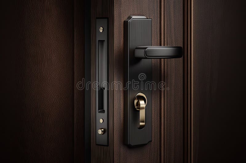 Hinged door lock with sleek and simple design, featuring horizontal handle and vertical keyhole vector illustration