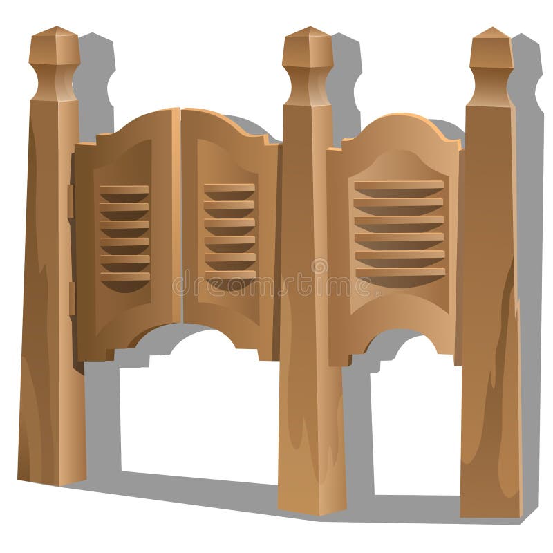Hinged door in tavern. Interior in Wild West style stock illustration