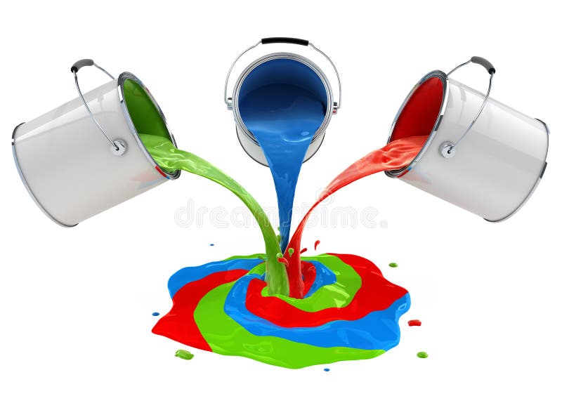 hinkar color blandande hälla för målarfärg stock illustrationer hinkar color blandande hälla för målarfärg stock illustrationer