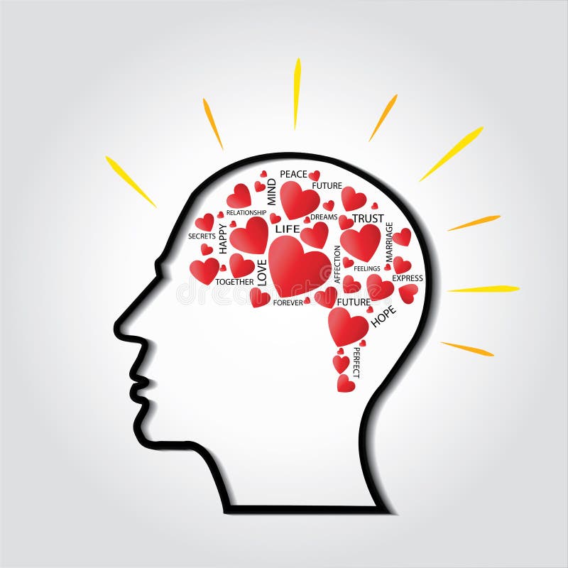 Hinking über Liebe im Verstand füllte mit Gedanken vektor abbildung Hinking über Liebe im Verstand füllte mit Gedanken vektor abbildung