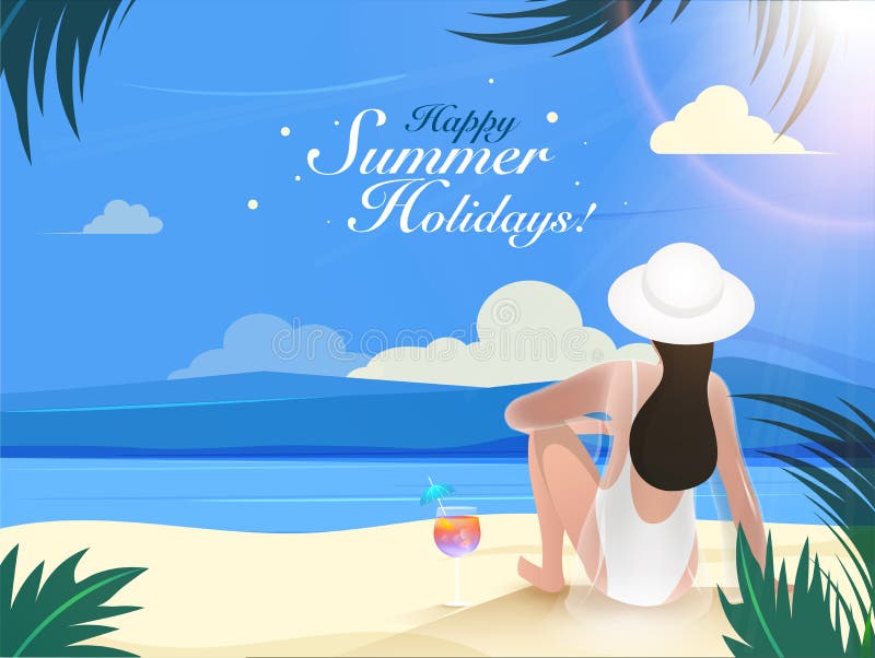 Hintere Ansicht der jungen Frau sitzend auf Strandhintergrund f?r gl?ckliche Sommerferien stock abbildung Hintere Ansicht der jungen Frau sitzend auf Strandhintergrund f?r gl?ckliche Sommerferien stock abbildung