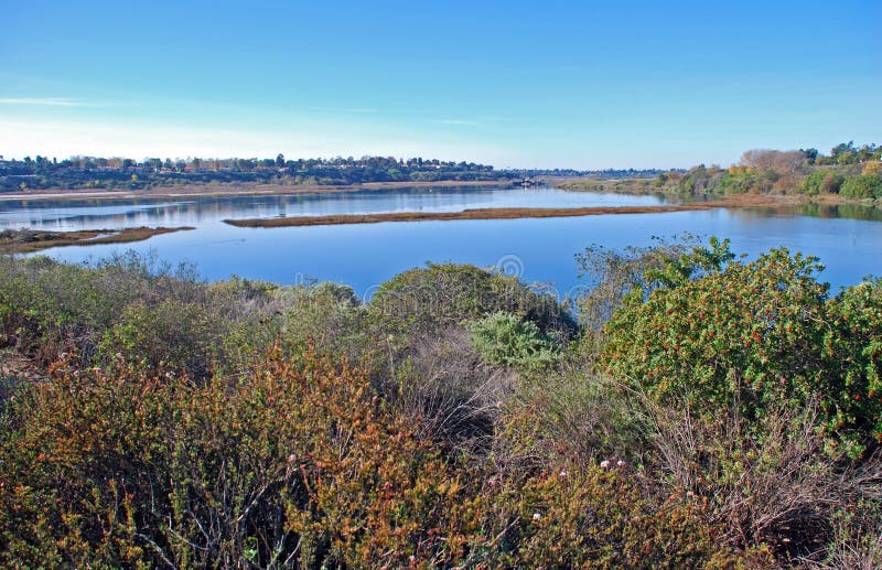 Hinteres Schacht-Sumpfgebiet/-mündung an Newport-Strand Kalifornien.