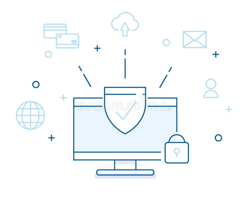Hintergrund-Design für Internetsicherheit mit Symbolen zum Datenschutz und zur digitalen Sicherheit vektor abbildung