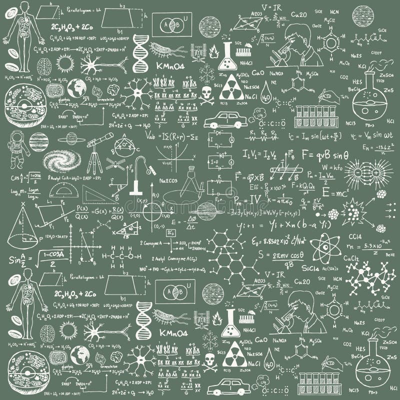 Hintergrund einer Schulbehörde mit Gekritzeln malte Kreide Ein traditionelles Bild von Chemie und von Algebra lizenzfreie abbildung Hintergrund einer Schulbehörde mit Gekritzeln malte Kreide Ein traditionelles Bild von Chemie und von Algebra lizenzfreie abbildung