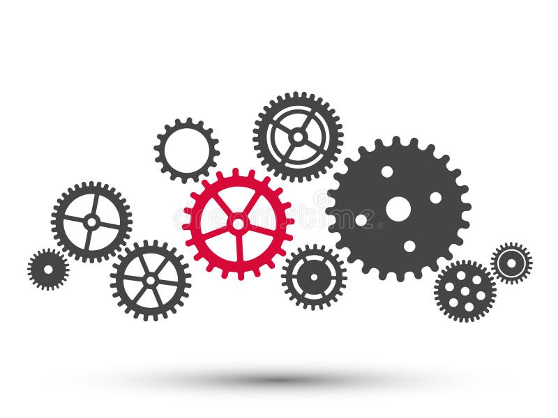 Hintergrund. Maschinenzahnradtechnik. Vektorgrafik des Teamwork-Konzepts. Hauptakteur oder Teamleiter, die durch ein rotes Geschäftskonzept gekennzeichnet sind. mechanische Konstruktion von Zahnrädern