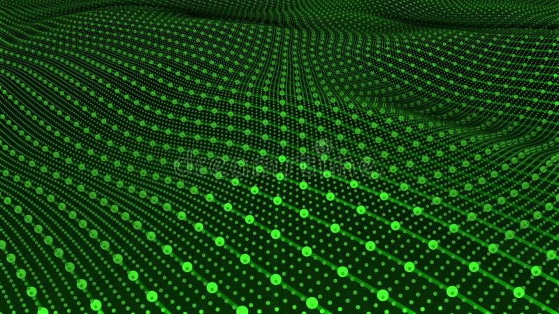 Hintergrund mit abstrakten digitalen grünen Wellen aus Anhalter-Gitter und Teilchen 4k 60 fps vektor abbildung