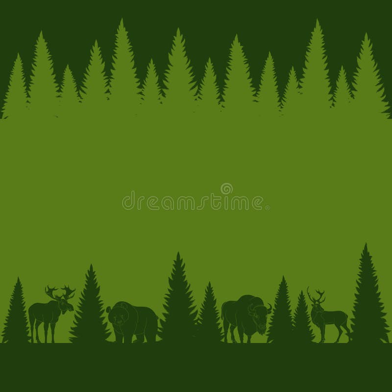 Hintergrund von Schattenbildern von wilden Waldtieren und -bäumen stock abbildung Hintergrund von Schattenbildern von wilden Waldtieren und -bäumen stock abbildung