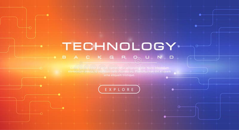 Hintergrundkonzept des blauen Himmels der Technologiefahne orange mit Lichteffekten vektor abbildung