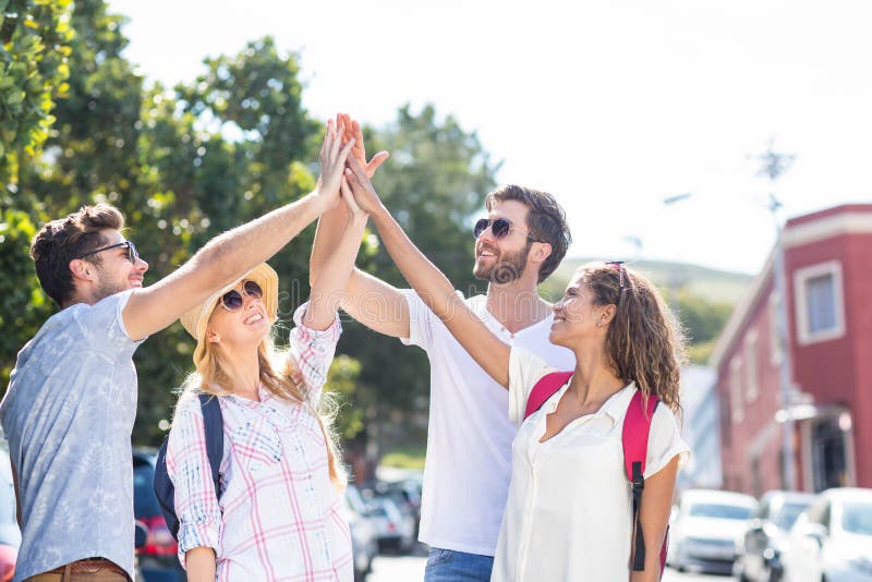 Hip Friends Doing Highfive Stock Image Image of enjoying