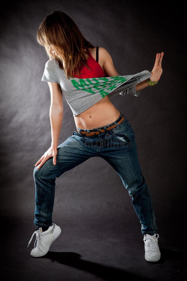 Hip Hop Dancing Girl on a Dark Background Stock Image - Image of ...