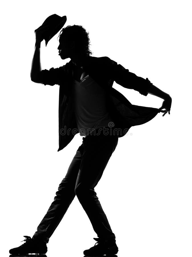 Full length silhouette of a young man dancer dancing funky hip hop r&b on isolated studio white background. Full length silhouette of a young man dancer dancing funky hip hop r&b on isolated studio white background