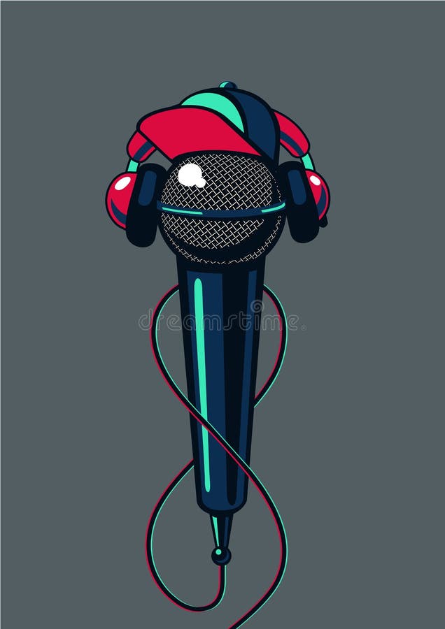 Hip Hop Microphone with Cap on Isolated Background. Rap Music Poster Mc  Battle. Stock Vector - Illustration of headphones, party: 113947366