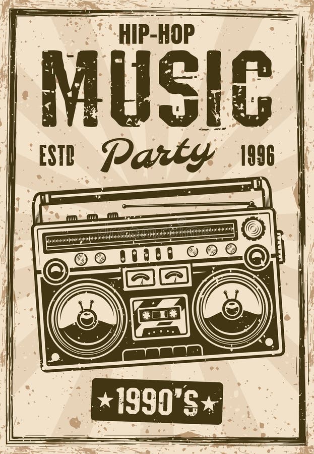 Hip-hop Music Party Vintage Poster with Boombox Stock Vector ...