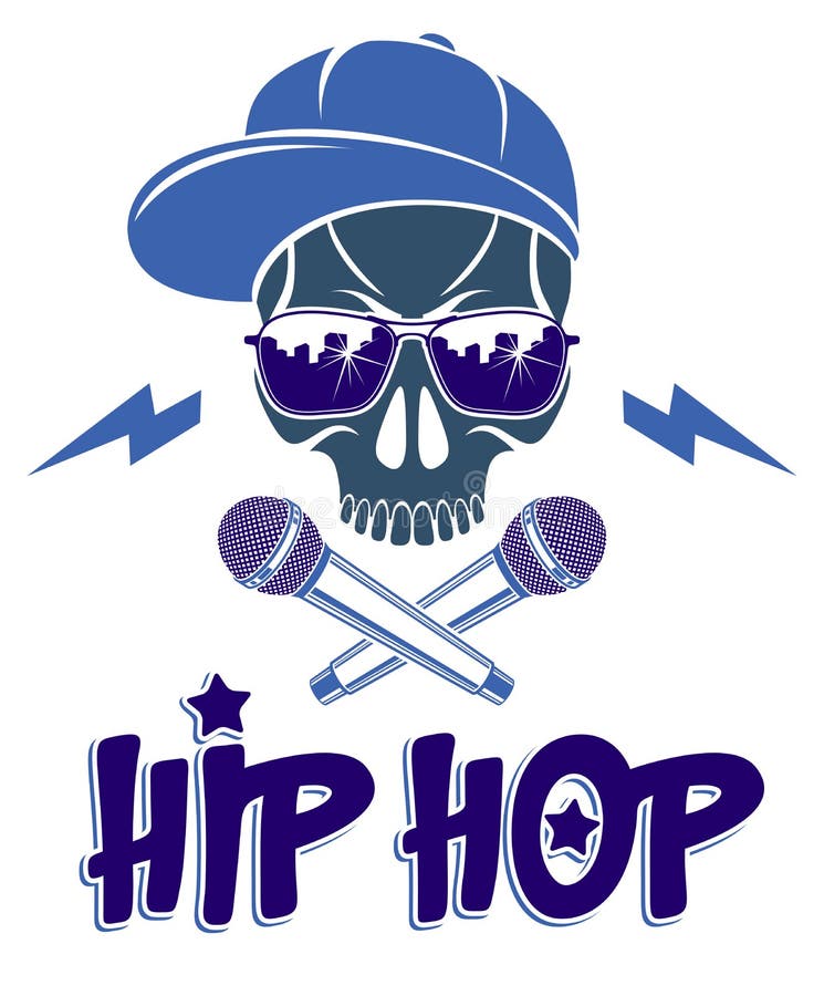 Hip Hop Music Vector Logo or Label with Wicked Skull and Two ...