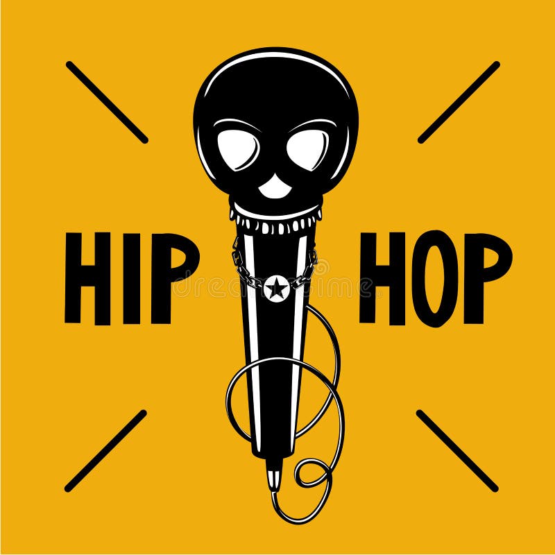 Hip-Hop-Parteiplakat mit Mikrofon und dem Schädel Pochenillustration mit schwarzem Kopf Vector Zeichen
