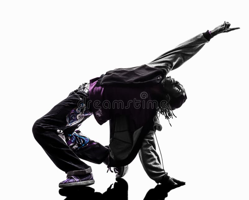 Hip hop przerwy akrobatycznego tancerza młodego człowieka breakdancing sylwetka zdjęcie stock Hip hop przerwy akrobatycznego tancerza młodego człowieka breakdancing sylwetka zdjęcie stock