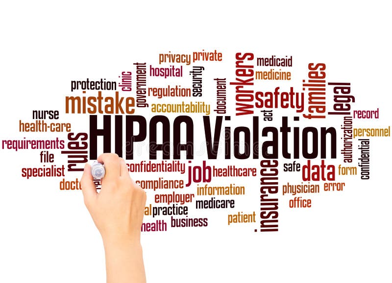 HIPAA violation word cloud hand writing concept