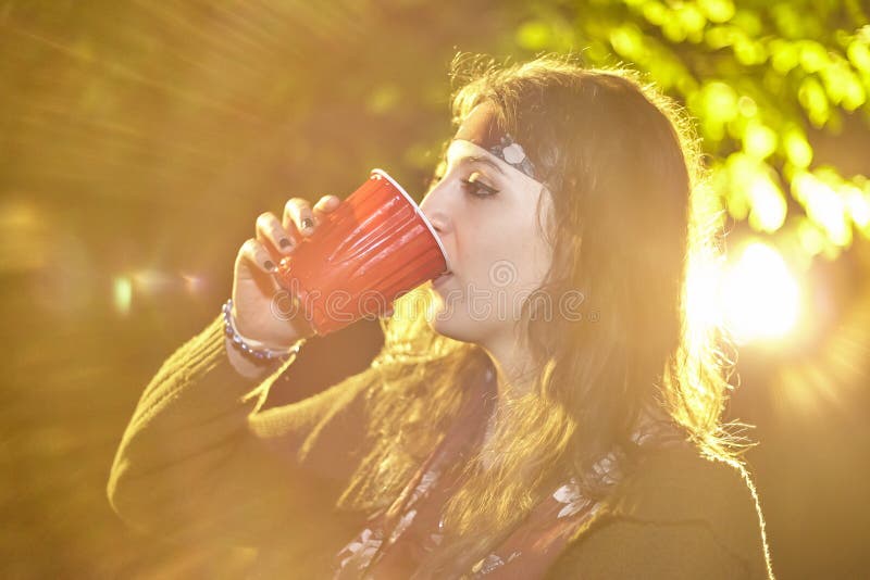 Hippie Girl Drinks At A Party Stock Image Image Of Holiday Join 237013451 