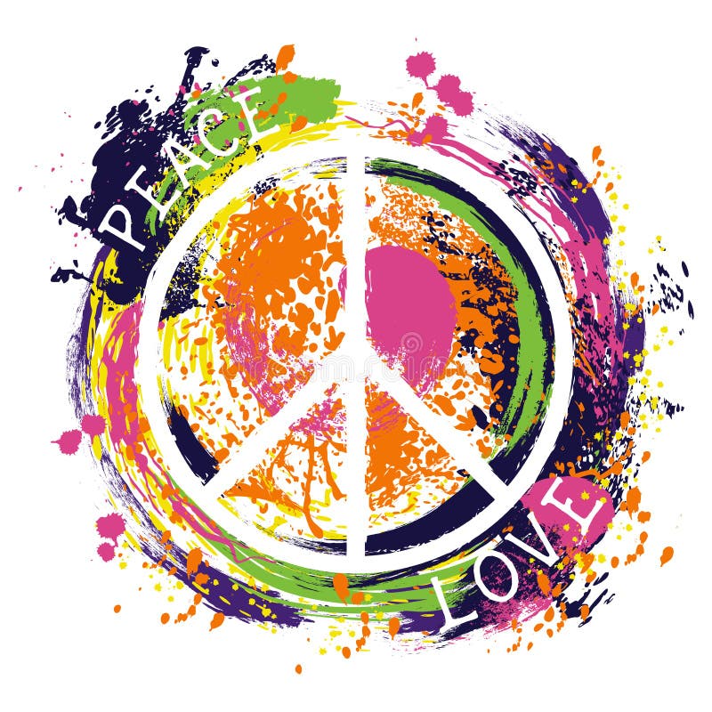 Hippiefriedenssymbol Frieden und Liebe Bunte Hand gezeichnete Schmutzartkunst
